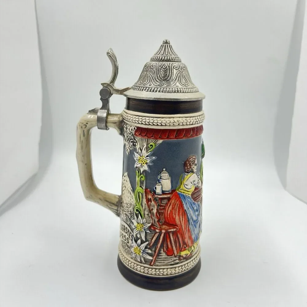 Vintage Handarbeit Gerzit Gerz German Lidded Ceramic Beer Stein